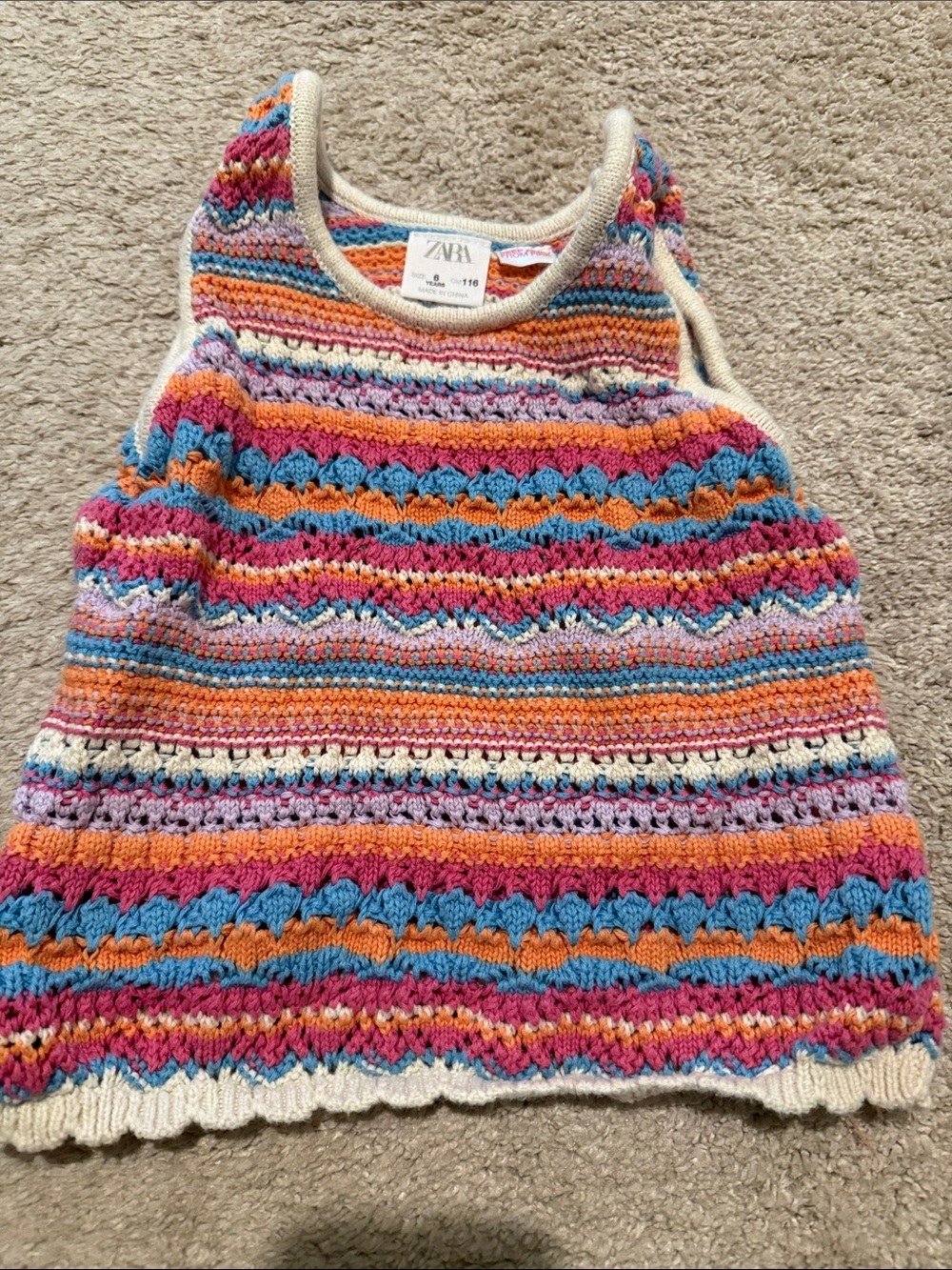 Zara girls size 6  Crochet Tank Top in Pink, Orange, Blue & Cream